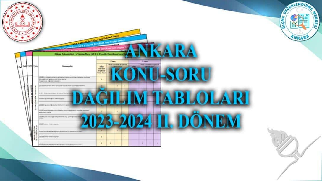 Ankara İli 2023-2024 Eğitim Öğretim Yılı II. Dönem Konu-Soru Dağılım Tabloları Yayınlandı