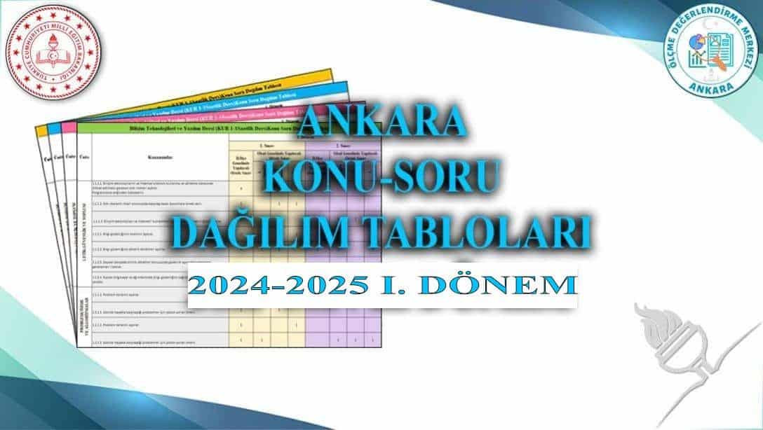 Ankara İli 2024-2025 I. Dönem Konu-Soru Dağılım Tabloları Yayınlandı.